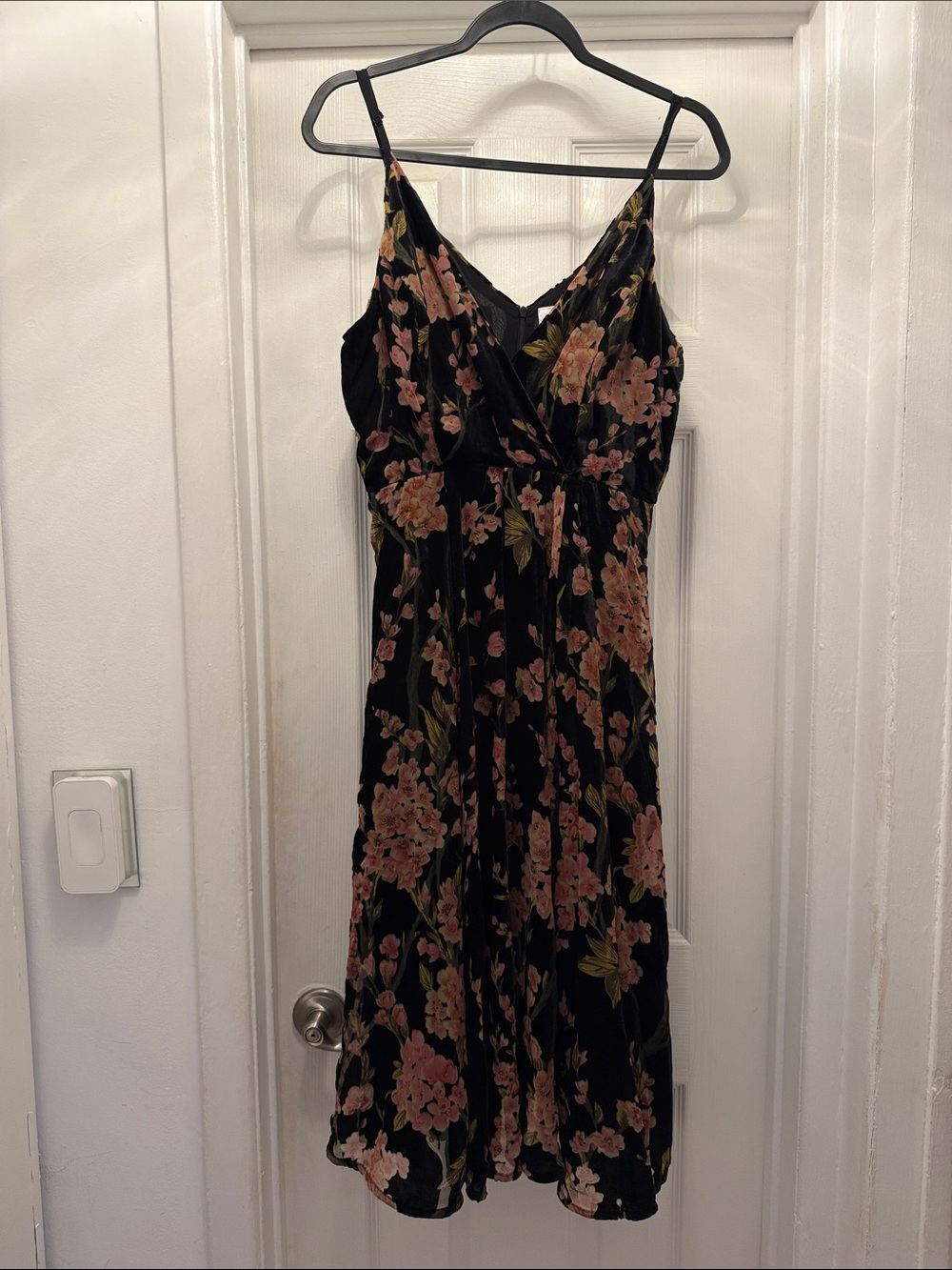 Anthropologie Black Midi Dress with Pink Floral Print